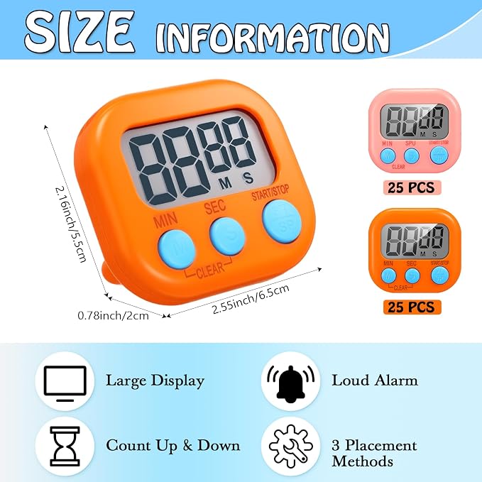 Xuhal 50 Pieces Digital Kitchen Timer Bulk, Small Magnetic Timers - Image 2
