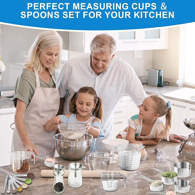 Measuring Cups and Spoons Set 22 Piece, 11 Stainless Steel Nesting Measuring - Image 7