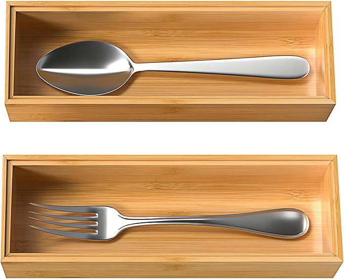 VeyFey Silverware Tray for Drawer, Stackable Kitchen Bamboo Drawer Organizer 9" - Image 7