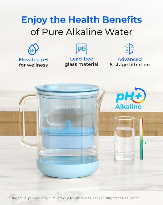 Waterdrop PT-72B-A Glass Alkaline Water Filter Pitcher, Eco-Friendly, Enhances - Image 2