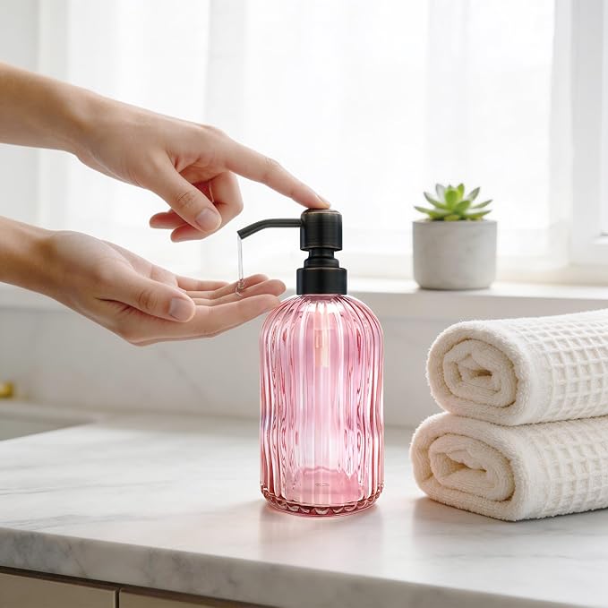 16 OZ Pink Glass Soap Dispenser - Image 2
