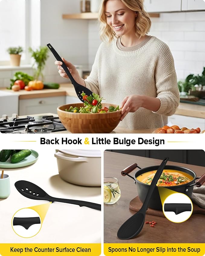 Pack of 2 Silicone Cooking Spoons, Non Stick Solid Kitchen Spoon - Image 4