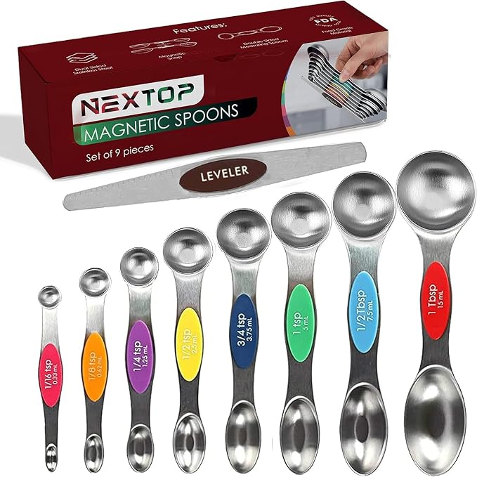 Magnetic Measuring Spoons Set of 9 Stainless Steel Dual-Sided Stackable by Nextop