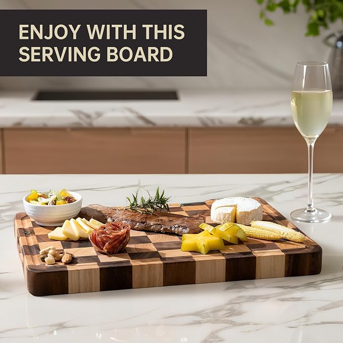 Checkered Cutting Boards for Kitchen, Acacia Wooden Chopping Board - Image 4
