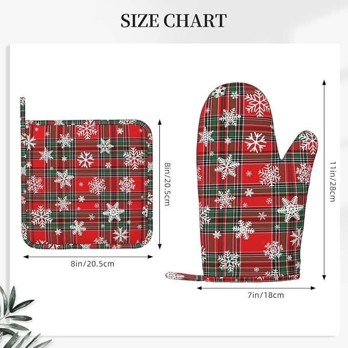 Christmas Plaid Snowflake Oven Mitts and Pot Holders Set - Image 3