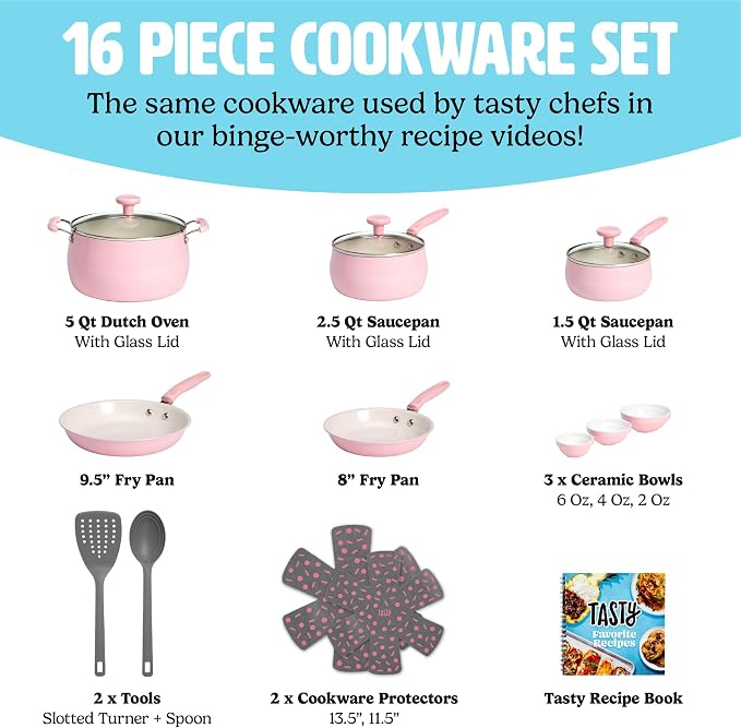 Tasty Clean Ceramic Non-Stick Aluminum Cookware Set, Tempered Glass Lid - Image 5