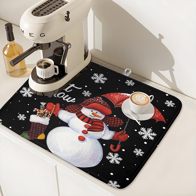 Winter Snowman Dish Drying Mat, Christmas Snow Dish Drying Mat - Image 7