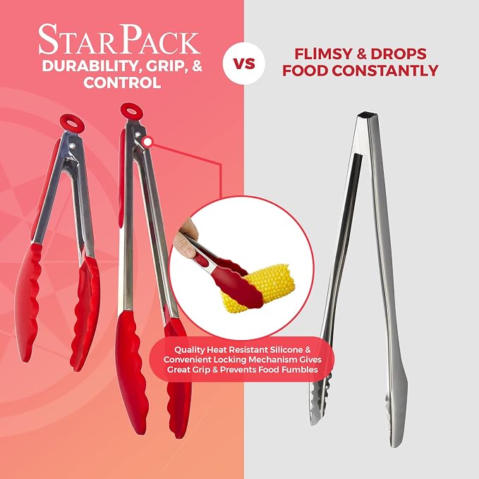 StarPack Premium Silicone Kitchen Tongs Set of 2 - Image 2