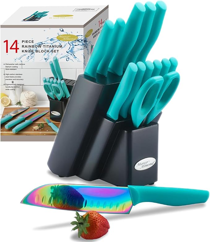 Marco Almond Knife Block Set, Knife Set Rainbow Color, 14 Piece Stainless Steel - Image 9
