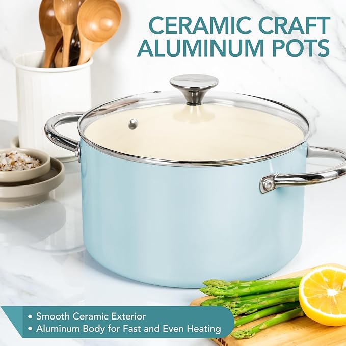 MICHELANGELO Stock Pot with Lid, 6 Quart Cooking Pot with Ceramic Coating - Image 4