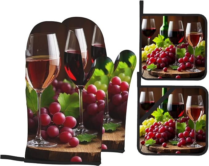 Grape Wine Oven Mitts with Matching Potholders by Unknown