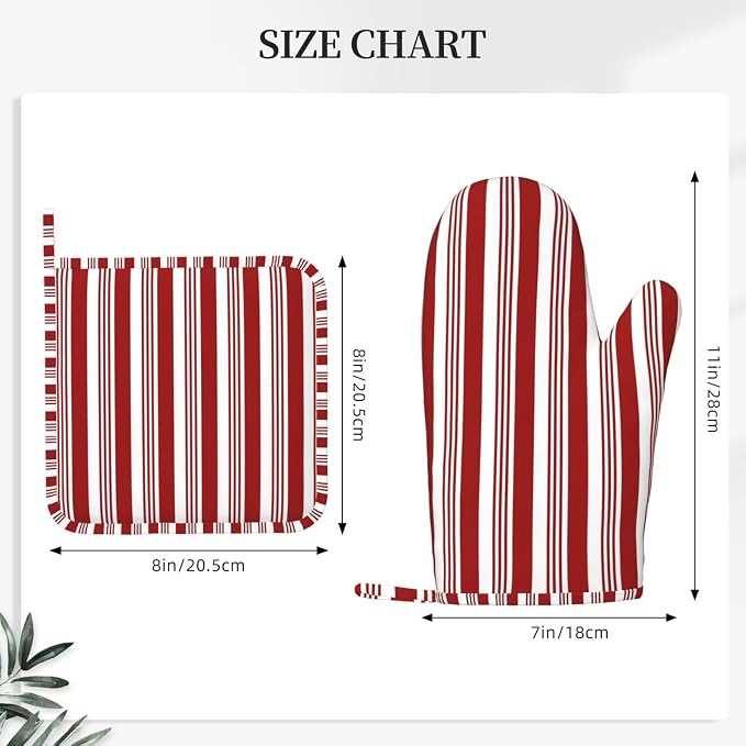 Abstract Red and White Striped Oven Mitts and Pot Holders Set - Image 3