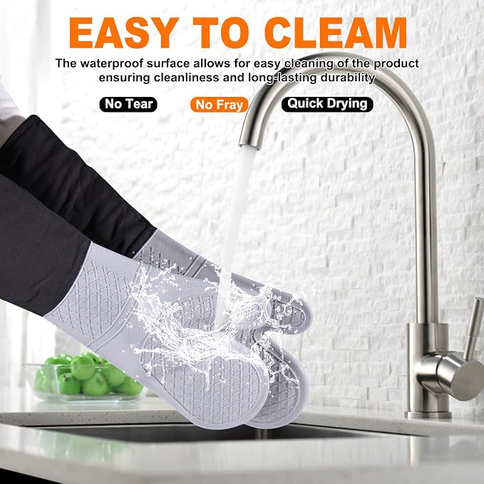 Extra Long Silicone Oven Mitts, Heat Resistant Oven Gloves - Image 6