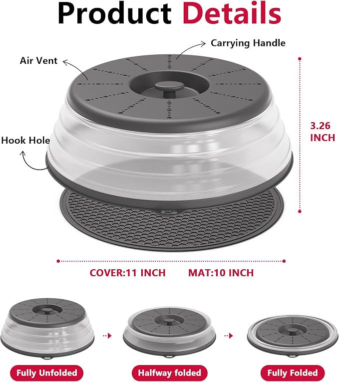 WVM Microwave Splatter Cover & Mat, Vented Collapsible Splatter Guard dish - Image 6
