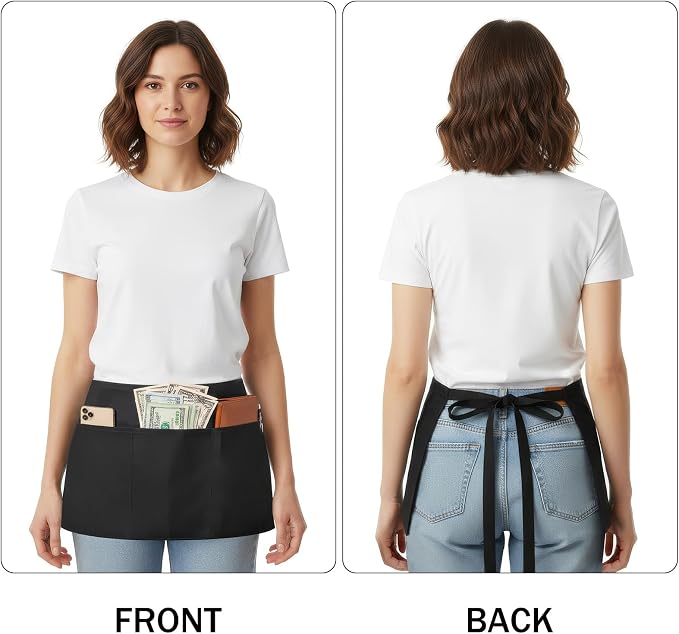 BOHARERS Cotton Server Aprons 3 Pack Waiter Waitress Apron Short Apron - Image 2