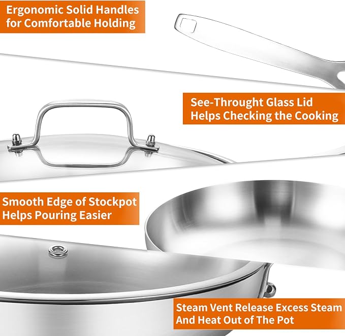 DELARLO Whole Body Tri-Ply Stainless Steel 12 Inch Frying Pan - Image 4