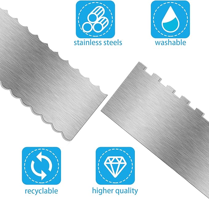 2 Pieces 8.7 Inche Stainless Steel Cake Scraper Double Sided Patterned Edge - Image 6