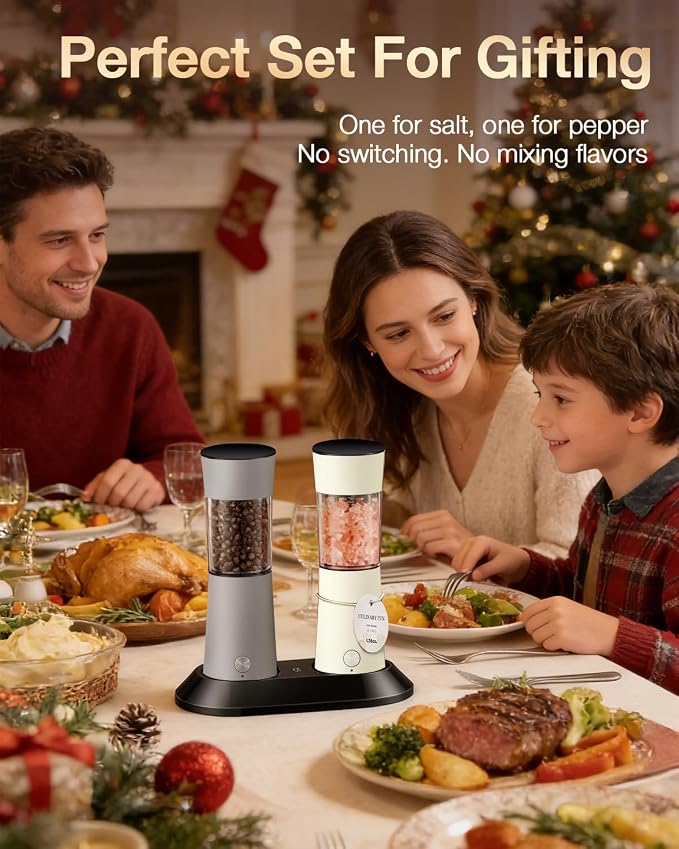 Electric Salt and Pepper Grinder Set, Stainless Steel Automatic Pepper Mill - Image 7