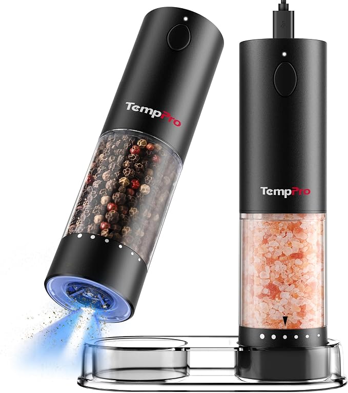TempPro Electric Salt and Pepper Grinder Set Rechargeable, 110ml Automatic by TempPro