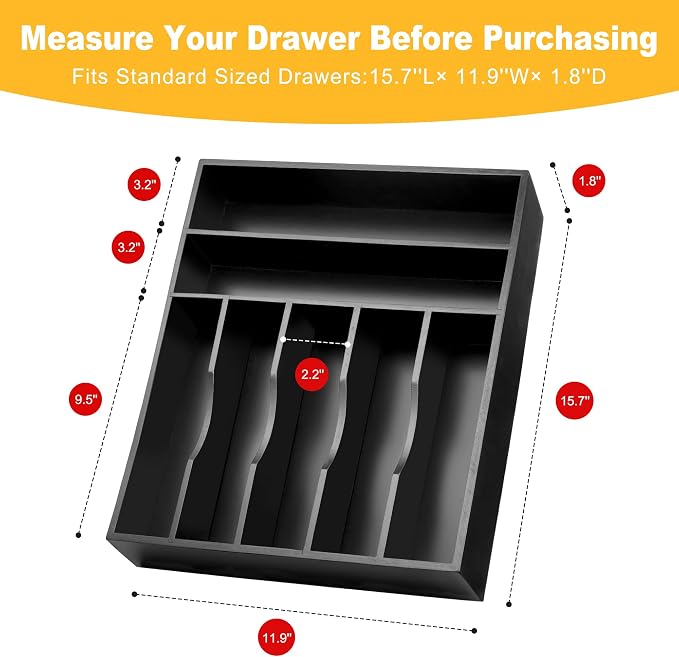 Kitchen Bamboo Silverware Organizer, Kitchen Drawer Organizer - Image 3