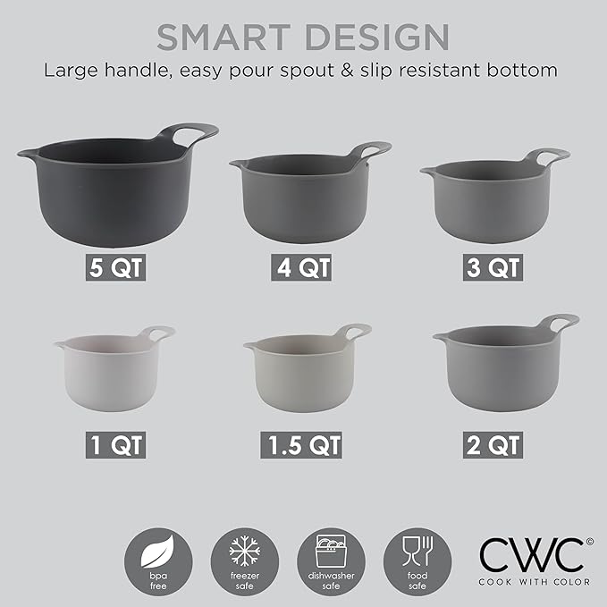 COOK WITH COLOR Nesting Plastic Mixing Bowl Set with Pour Spouts and Handles - Image 7