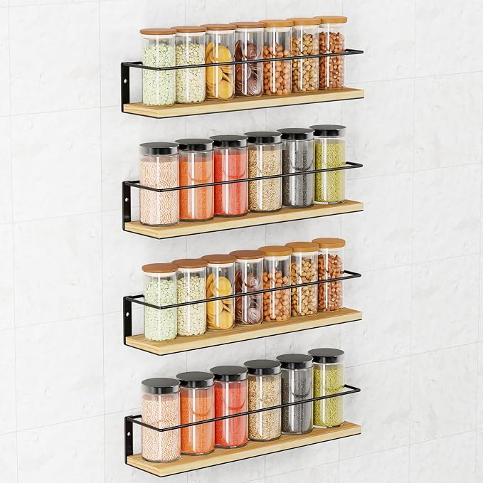 Spice Rack, Self-Adhesive or drilling, Rustic Style Hanging Spice Rack by GIGIFTREE