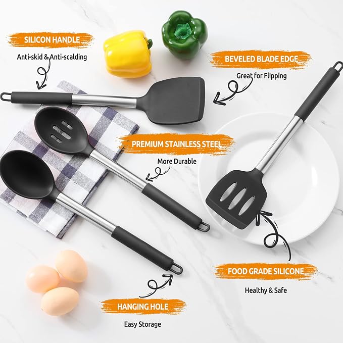 E-far Cooking Utensils Set of 4, Silicone Kitchen Utensils - Image 4