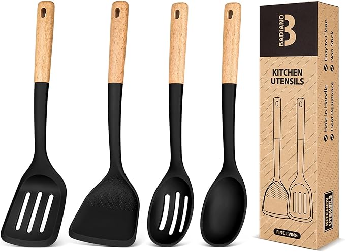 Silicone Cooking Utensils Set, Perfectly Angled by BADIANO