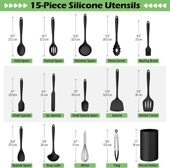 Silicone Cooking Utensil Set, Homikit 15pcs Kitchen Utensils - Image 2