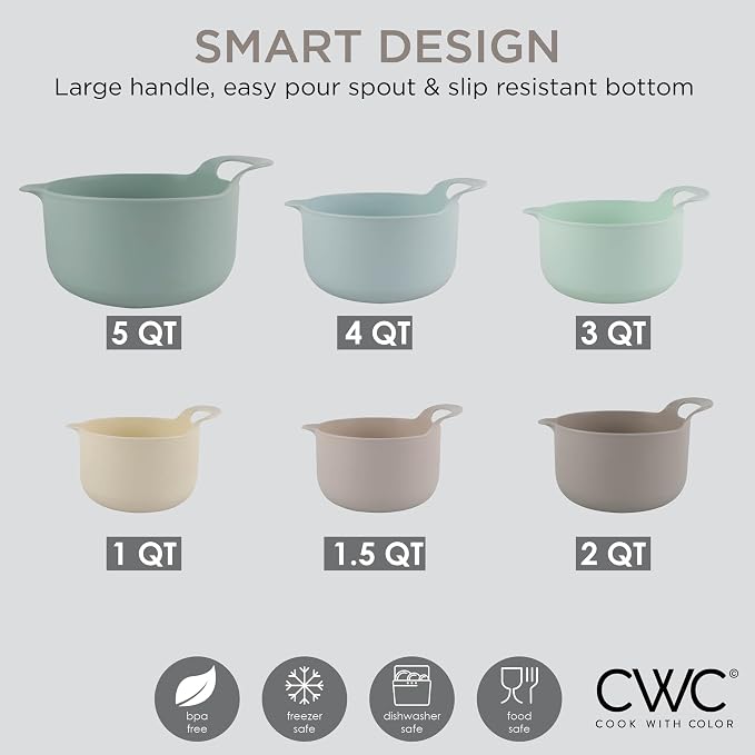 COOK WITH COLOR Nesting Plastic Mixing Bowl Set with Pour Spouts and Handles - Image 7