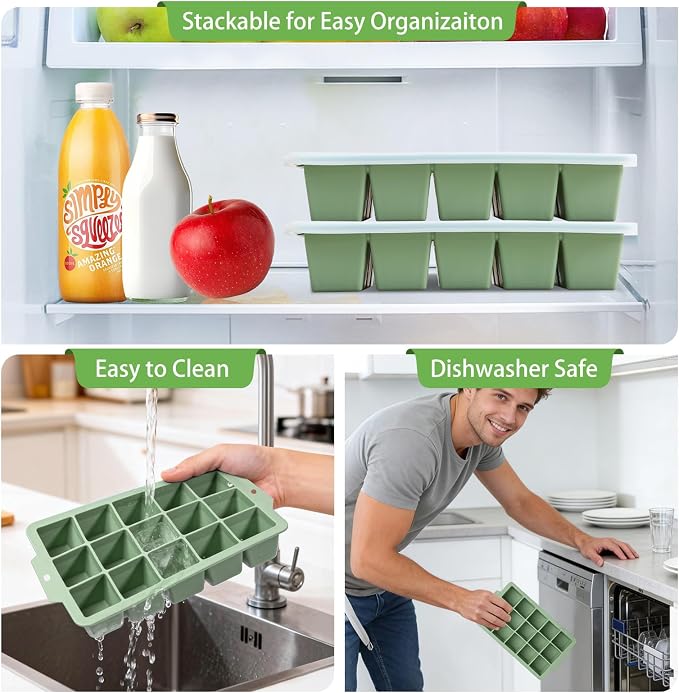 Silicone Ice Cube Tray with Locks Lids, Easy Release Flexible 15 Square Ice - Image 6