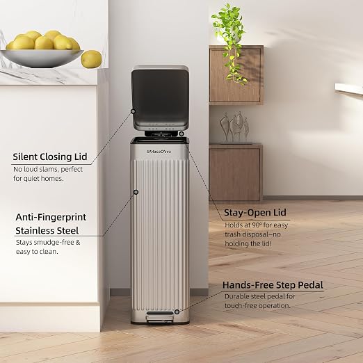 Soft-Close Trash Can with lid，8 Gallon/30L Anti-Fingerprint Stainless Steel - Image 4