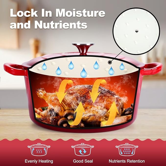 P&P CHEF 6QT Enameled Dutch Oven, Cast Iron Dutch Oven Pot - Image 5