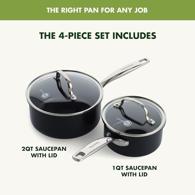GreenPan Prime Chatham 1QT & 2QT Saucepan Pot Set - Image 3