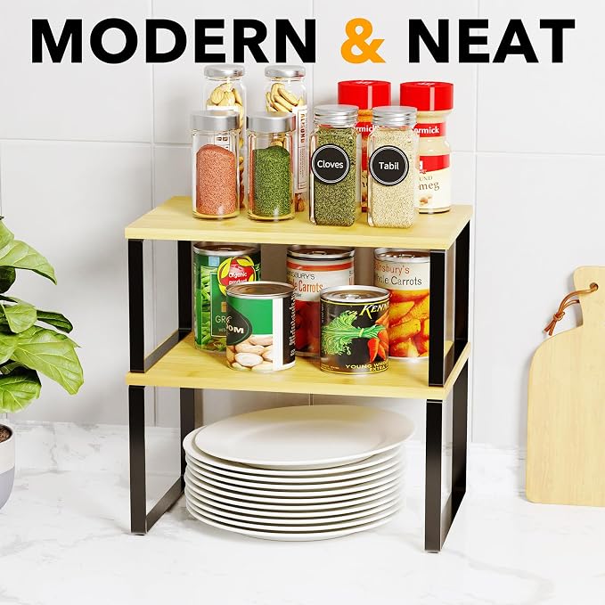SpaceAid Cabinet Shelf Organizers 2 Pack, Kitchen Counter Rack Shelves Riser - Image 5