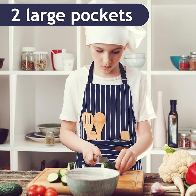 2 Pack Stripes Kids Apron, Kids Cooking Aprons - Image 4