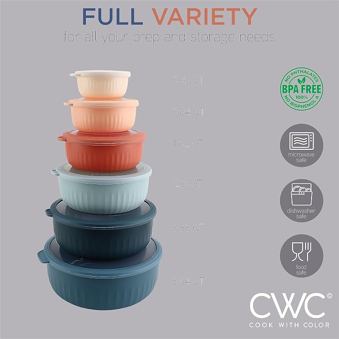 COOK WITH COLOR Prep Bowls with Lids- Wide and Deep Nesting Plastic Small - Image 4