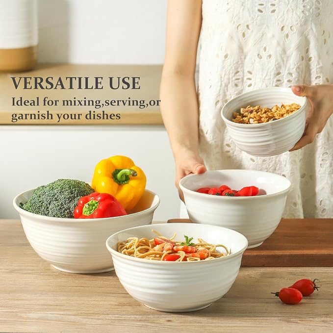Hasense Ceramic Mixing Bowls, 2.1/1.5/1.0/0.5 Qt, Nesting Bowls - Image 3