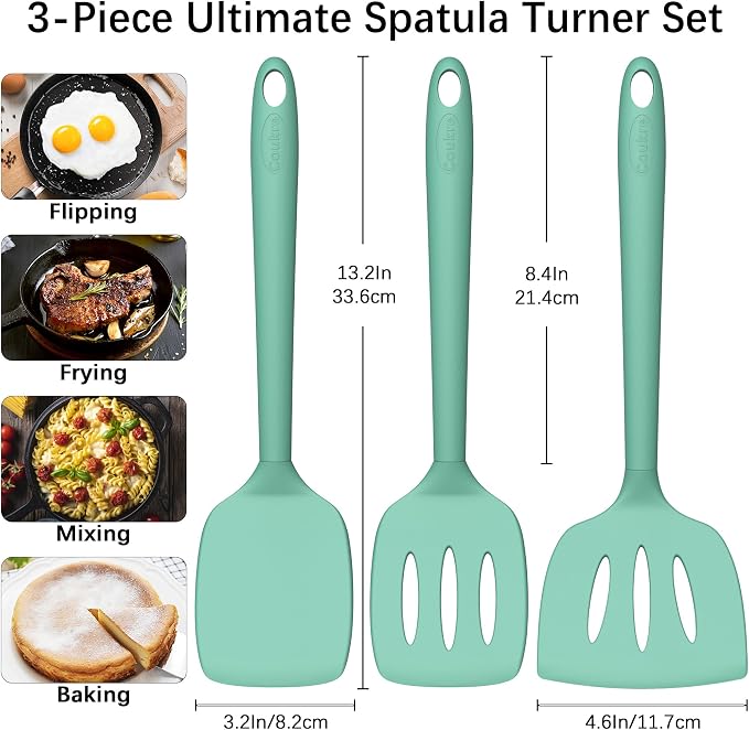 Coukre 3 Pack Silicone Spatula Set, High Heat Resistant, Fish Spatula, Solid & - Image 2