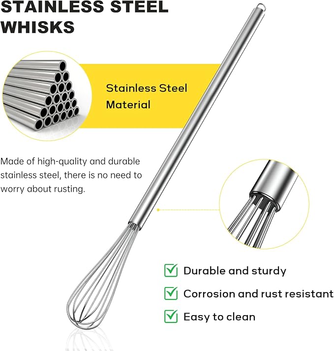 NileHome Mini Whisks Stainless Steel Whisk Set 7" 9" 11"Kitchen Small Wisk - Image 3