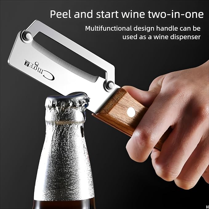 Premium Vegetable Peeler with Wooden Handle and Bottle Opener Stainless Steel - Image 5