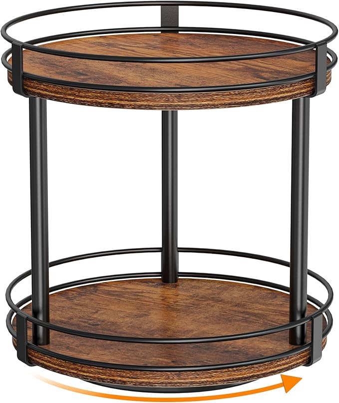 Snughome Rotating Spice Rack, 2 Tier Lazy Susan Organizer, Wood Kitchen by Snughome