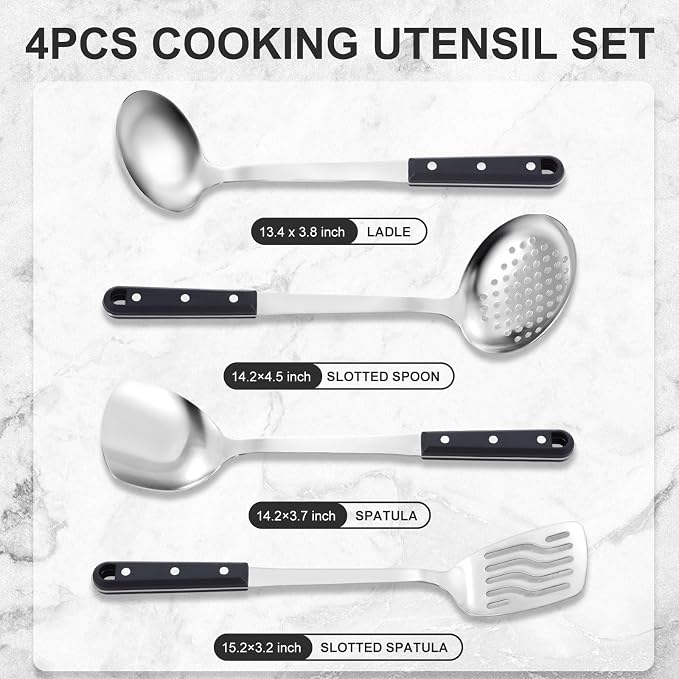 Pleafind 4-Pcs Cooking Utensils Set, Stainless Steel Kitchen Utensils, Mirror - Image 2