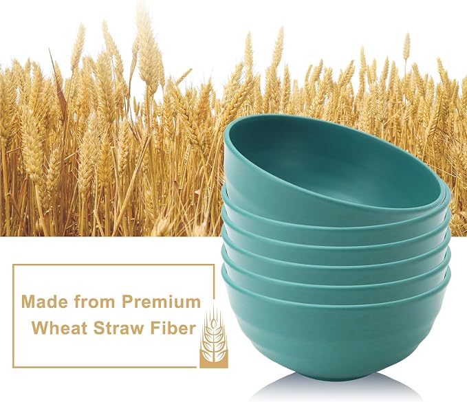 Wheat Straw Large Bowls 60 OZ, Popcorn bowl Bowls Set of 6, Unbreakable and - Image 3