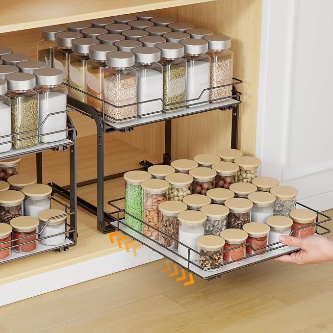 Spice Rack Organizer for Cabinet, 2 Tier Vertical Pull Out Spice Rack – Heavy - Image 9