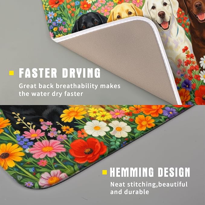 Flower Dog Dish Drying Mat Spring Floral Microfiber Absorbent Dish Drying Pad - Image 3