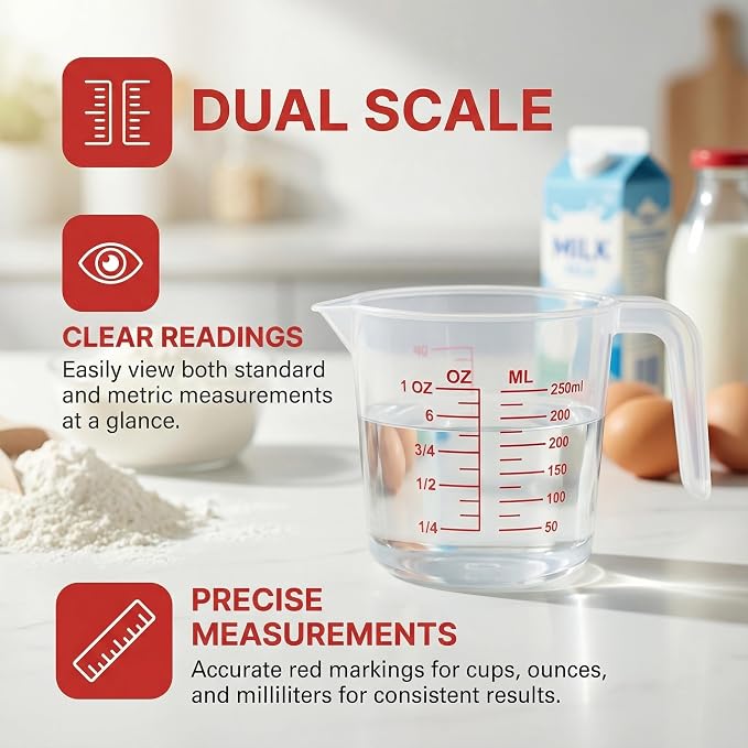 8 Pcs 1 Cup Capacity Plastic Measuring Cup, 8 Oz/250 ml Clear Graduated - Image 4