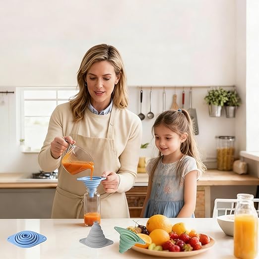 Kitchen Funnel Set 3 Pack, Collapsible Silicone Funnel - Image 5