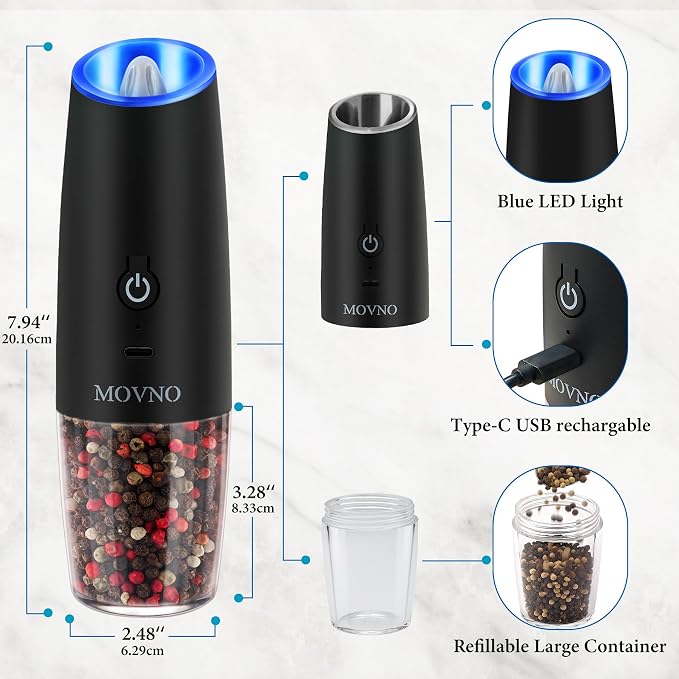 Gravity Electric Salt and Pepper Grinder Set, Battery Powered LED Light One - Image 2