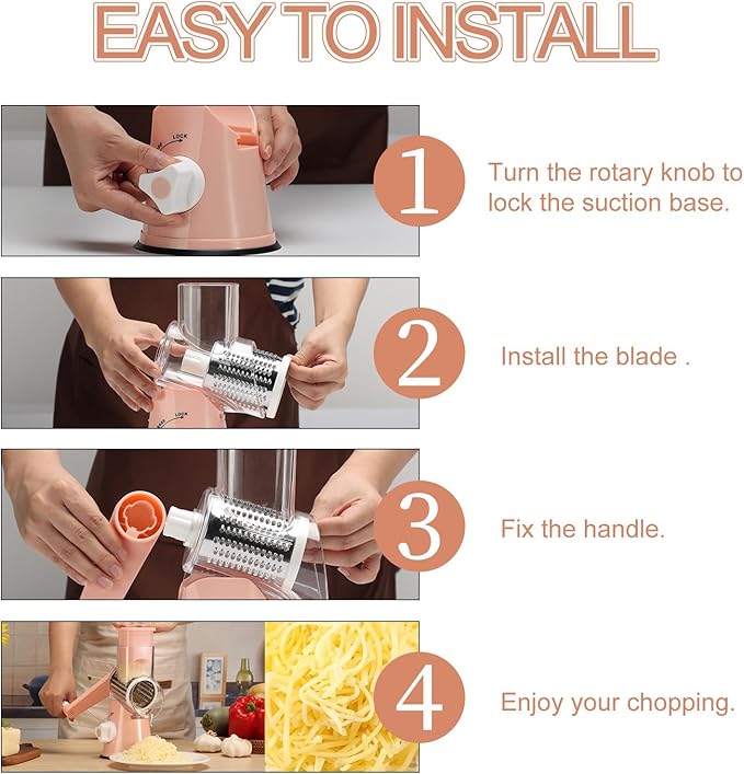 Ourokhome Rotary Cheese Grater Hand Crank, Kitchen Shredder Speed Mandolin - Image 6